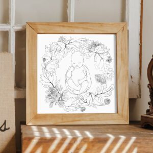 November Floral Wreath Ink Illustration, Sugar Maple Market, Ink Illustration, Floral Wreath, November Baby Art, November Birth Flower, Digital Download, chrysanthemum illustration