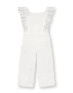 Product photo of a toddler girls white jumpsuit