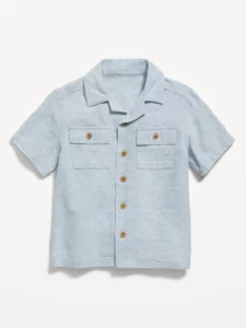 Product Photograph of light blue linen blend shirt for toddler boys