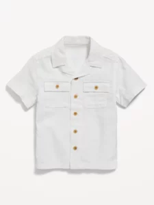 Product photo of a little boys white button up shirt