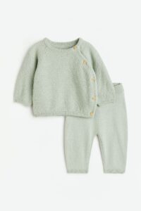 Product photo of sage two piece cotton outfit for baby boy