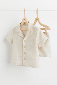 Product photo of cream two piece linen outfit